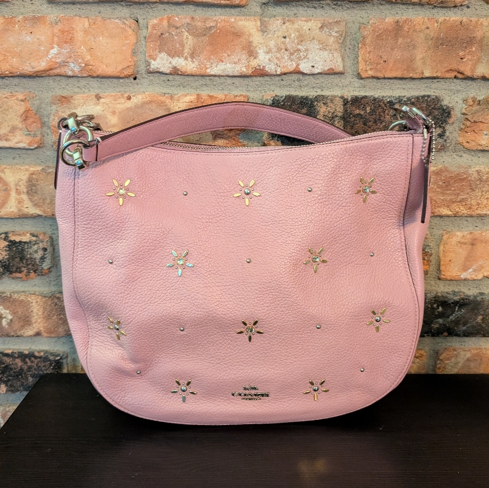 COACH Elle Hobo bag Orchid Pink/Purple Leather Gem Embellishments Hangtag F73280